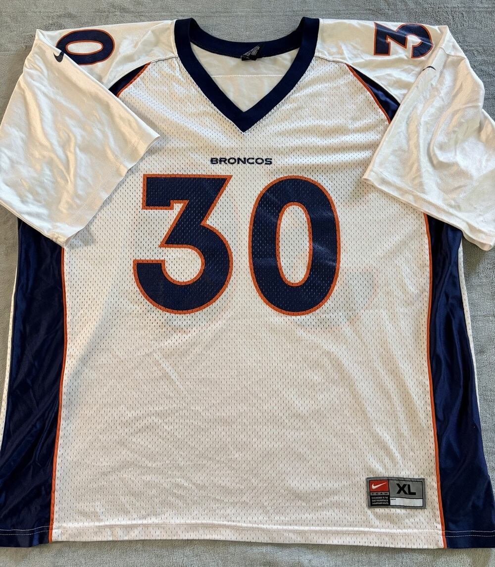 VINTAGE Denver Broncos Jersey Mens Size XL White Nike Terrell Davis #30 90s NFL